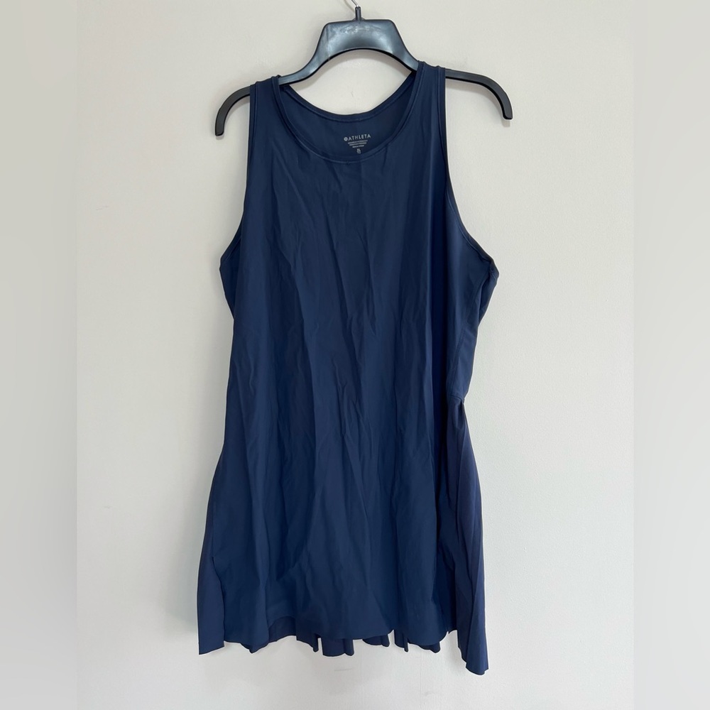 Athleta Match Point Pleated Sleeveless High Neck Tennis Dress in Navy Blue, XL - Picture 2 of 10